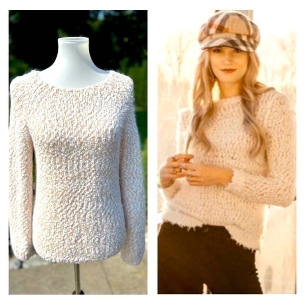 Buffalo David Bitton fluffy peach and white sweater